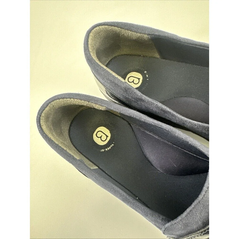 Bzees Fast‎ Track Platform Loafer Navy Blue Faux Suede Wedge Slip On Womens 10